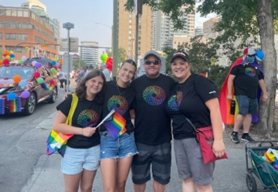 Giovanna Brookes (far right) and her family at the 2022 Calgary Pride Parade
