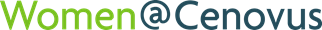A wordmark that says "Women @ Cenovus" Women is in an apple green, and "@ Cenovus" is a dark slate blue.